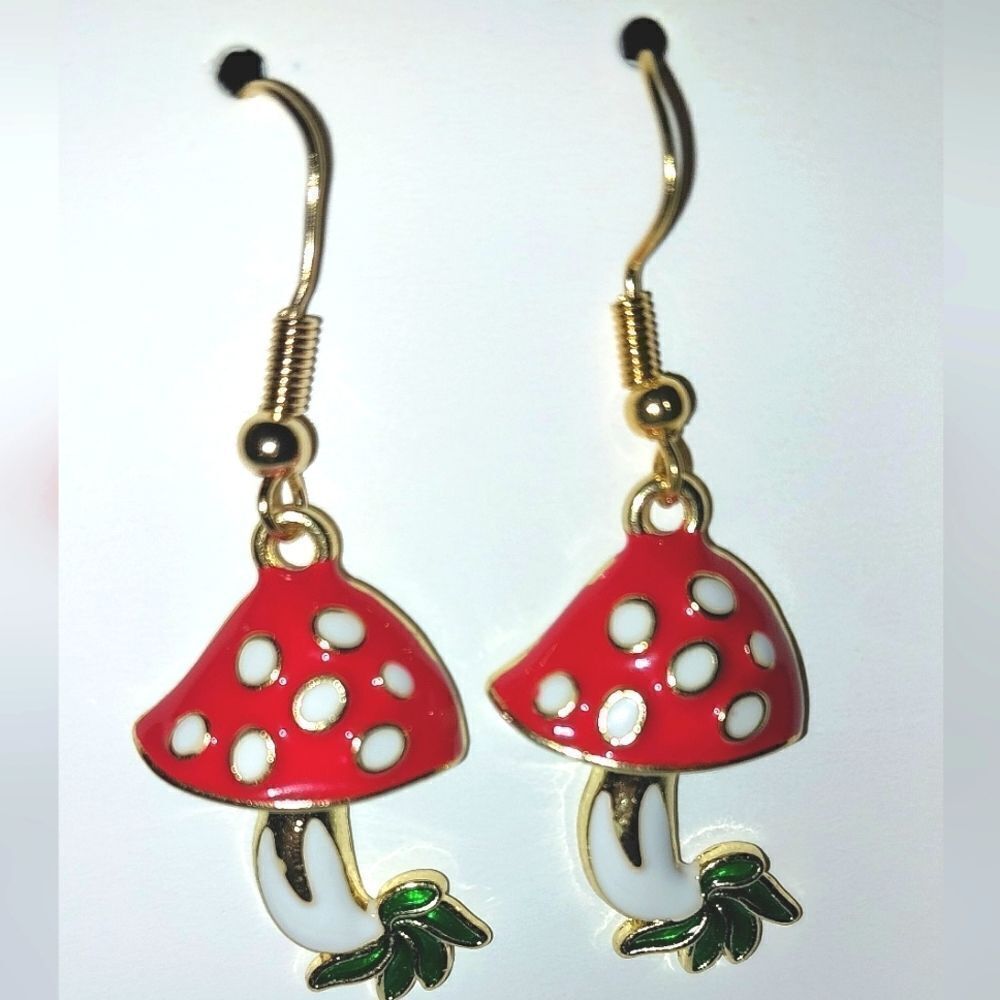 Red Super Cute Mushroom Dangle Earrings - Picture 7 of 7